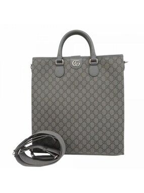 Gucci Tote GG Marmont Supreme Gray Black Silver 2-Way